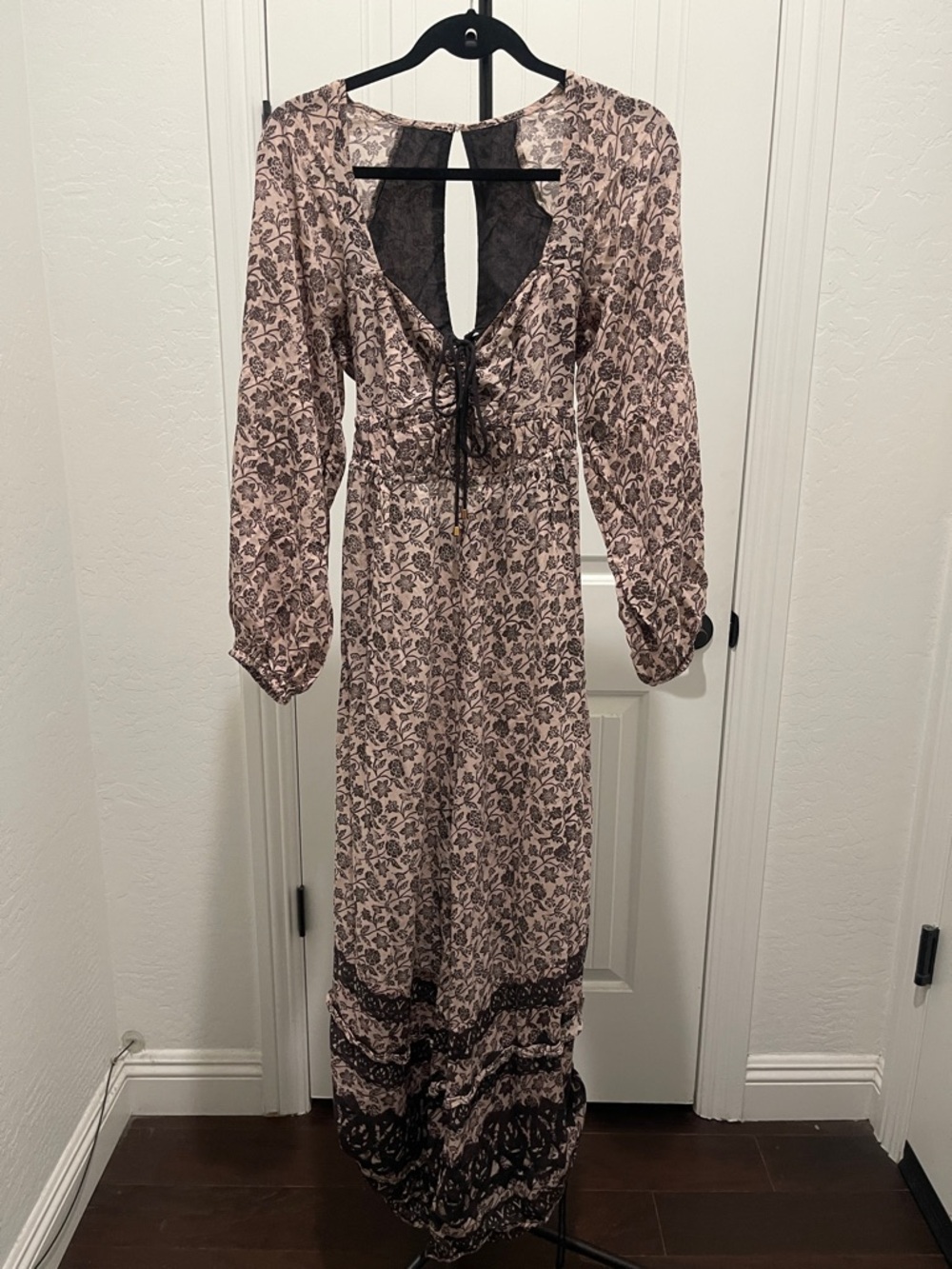 FREE PEOPLE Soulmate Jumpsuit Wide Convertible Leg Floral Print Brown Tan Sz XS - Picture 4 of 16